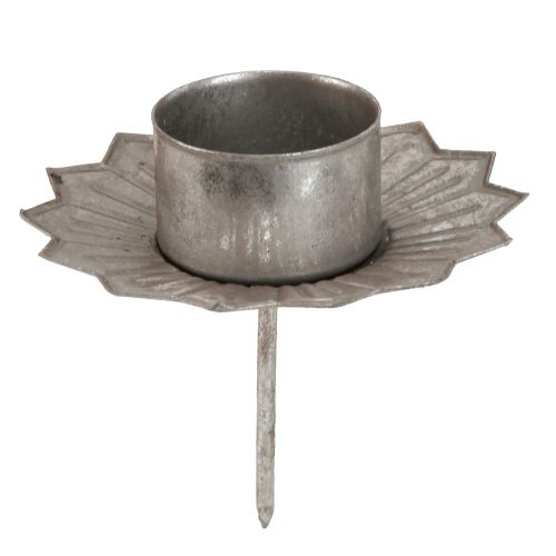 Floristik24 Teelichthalter zum Stecken Silbern Metall Ø9cm H9cm 4St