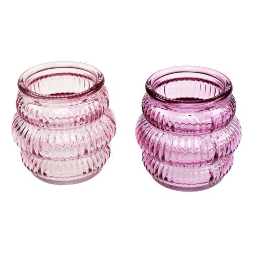 Teelichthalter Glas Deko Lila Rosa Ø7,5cm H7,5cm 2St