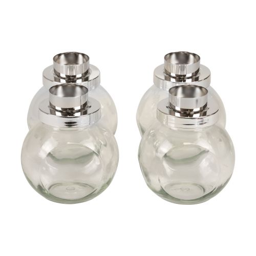 Floristik24 Teelichthalter Kerzenständer Glas Metall Silber Ø10,5cm 4St