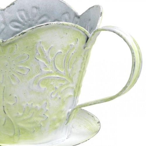 Artikel Pflanzgefäß, Deko-Kaffeefilterhalter, Metalltasse zum Bepflanzen, Blumendeko Grün, Weiß Shabby Chic H11cm Ø11cm