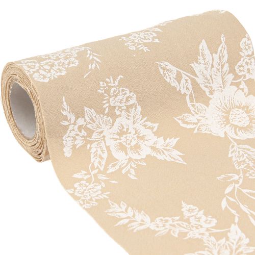 Floristik24 Tischband mit Blumen Tischläufer Baumwolle Beige 15cm 3m