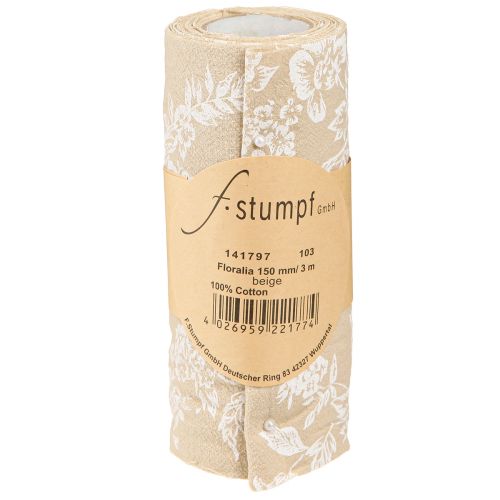 Artikel Tischband mit Blumen Tischläufer Baumwolle Beige 15cm 3m