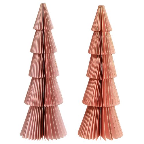 Floristik24 Tischdeko Tannenbaum Wabenpapier Apricot Gold H30cm 2 St