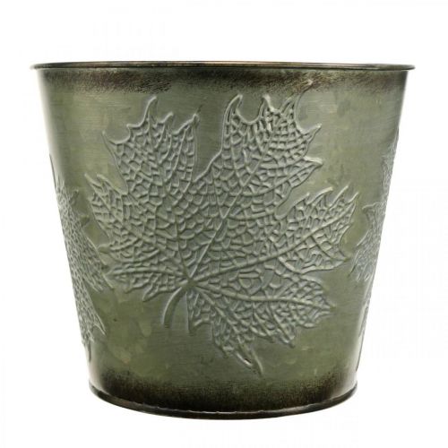 Artikel Pflanztopf mit Herbstdeko, Metalldeko, Herbstgefäß Grün Ø18,5cm H17cm