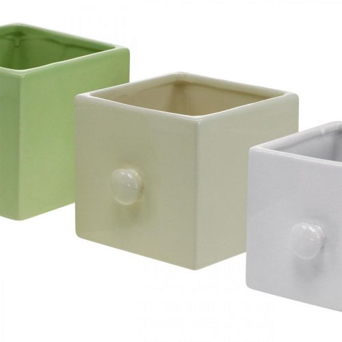 Artikel Übertopf Keramik, Schublade zum Bepflanzen, Quadratisch, 12×10,5×9,5cm 3 St