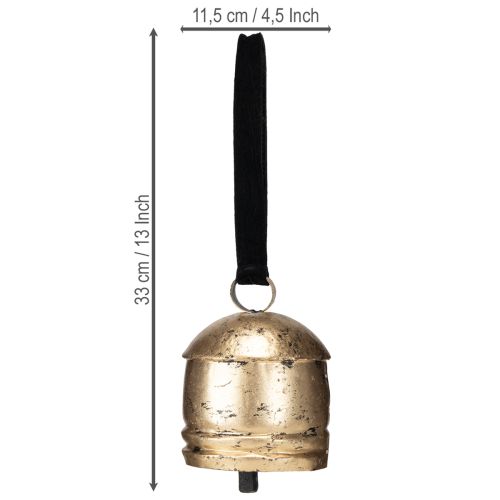 Artikel Vintage Glocke Gold mit schwarzem Samtband H15cm