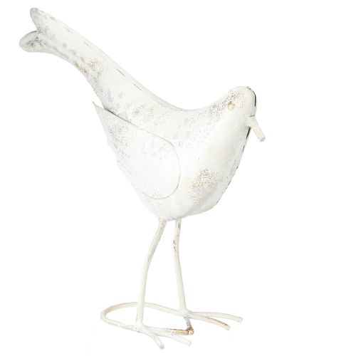 Vogel Deko Metall in Weiß Gold Vintage 29cmx24,5cm