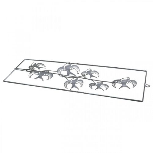 Artikel Metalldeko zum Hängen, Schwalben, Wandschmuck Silbern, Weiß gewaschen H47,5cm