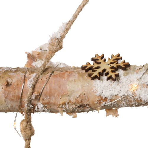 Artikel Wanddeko Weihnachten mit Micro LED Lichterkette, kleinen Holz-Schneeflocken und beschneiten Ästen H150cm