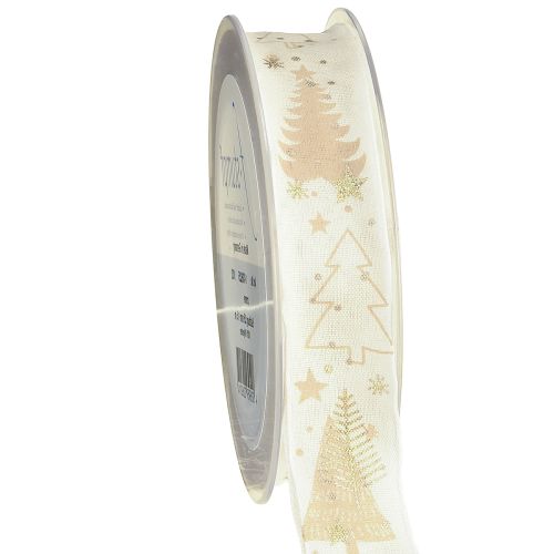 Weihnachtsband Creme Gold Tannenbäume 25mm 15m