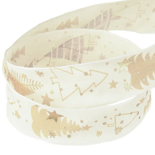 Artikel Weihnachtsband Creme Gold Tannenbäume 25mm 15m