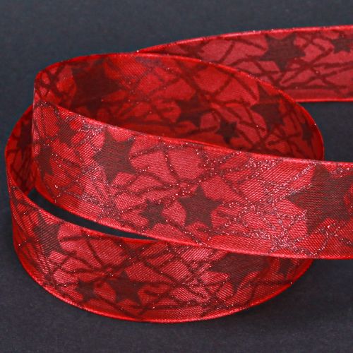 Artikel Weihnachtsband mit Sternen Rot und Dunkelrot 25mm 18m