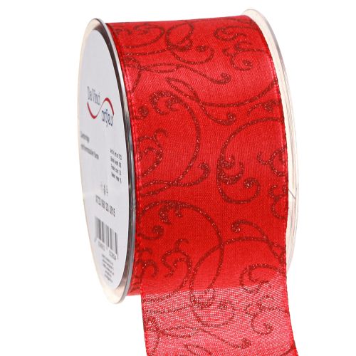 Floristik24 Weihnachtsband mit floralen Ornamenten Rot 60mm 15m