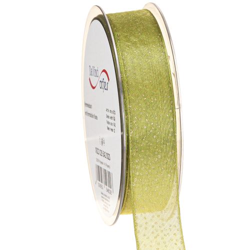Floristik24 Weihnachtsband mit goldenen Punkten Formstabil Grün 25mm 20m