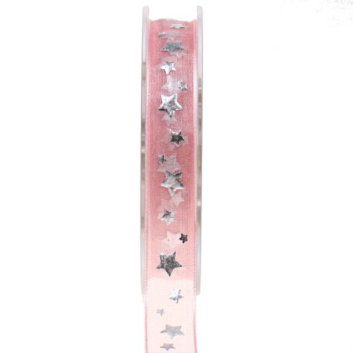 Artikel Weihnachtsband Organza Rosa mit Sternmotiv 15mm 20m