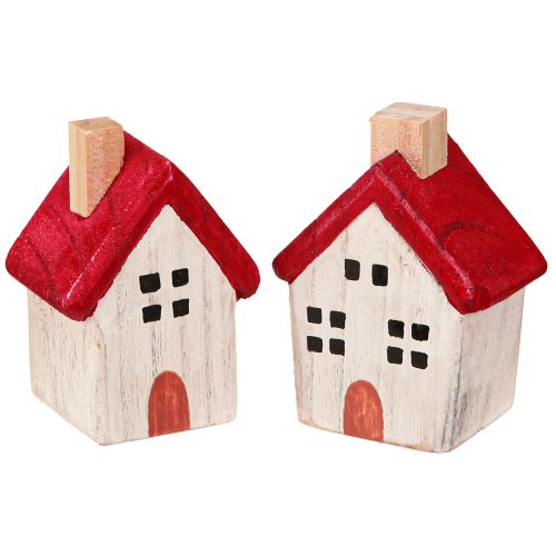 Artikel Weihnachtshäuschen Holz Weihnachtsdeko Weiß Rot 7cm 6 St
