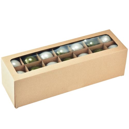 Artikel Christbaumkugeln Glas glänzend in Oliv & Silbergrau 5cm 24 St