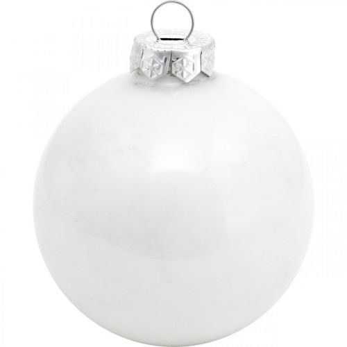 Artikel Weihnachtskugel, Schneeball, Christbaumschmuck, Glaskugel Weiß H8,5cm Ø7,5cm Echtglas 14St