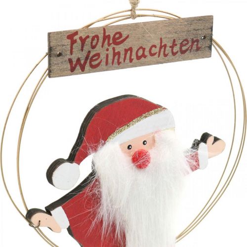 Artikel Weihnachtsmann im Dekoring, Anhänger Frohe Weihnachten, Adventsdeko H21,5cm Ø16cm 3St