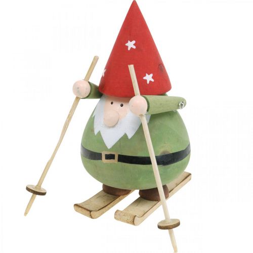Wichtel auf Ski Deko Figur Holz Weihnachten Wichtelfigur H13cm