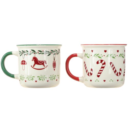 Artikel Weihnachtstasse Tasse Keramik Rot Grün Creme H9cm 2St