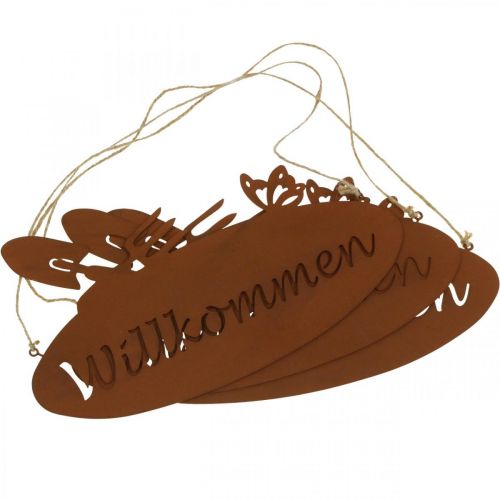 Artikel „Willkommen“ Schild Rost Deko Schild zum Hängen Metall 28,5x15cm 3St