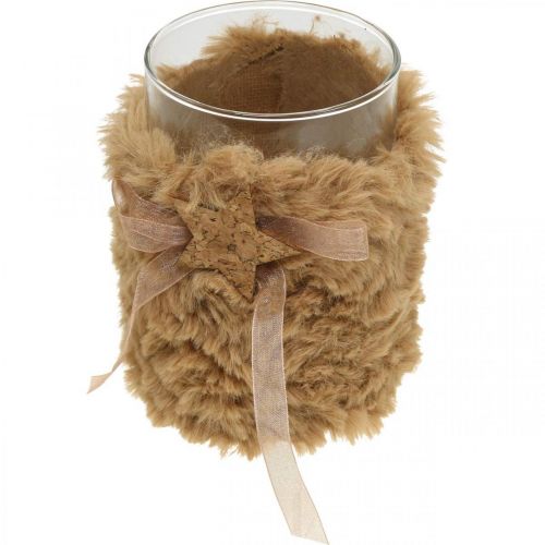 Artikel Weihnachtsdeko Windlicht Glas Kunstfell H12cm Ø9,5cm 3St