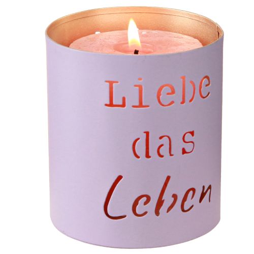 Floristik24 Windlicht „Liebe das Leben“ Violett Pastell Ø9cm H10cm 4St