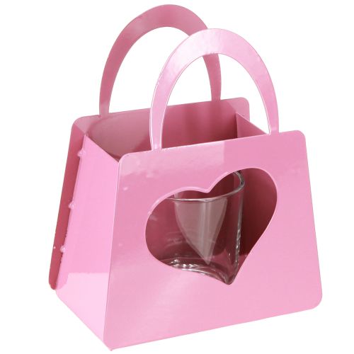 Artikel Windlicht Metall mit Glaseinsatz Tasche Rosa H18cm 2St