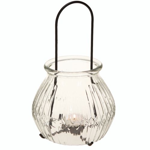 Floristik24 Windlicht Teelichthalter Glas Metall Klar Schwarz Ø14,5cm