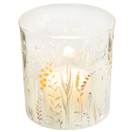 Artikel Teelichthalter Glas Blumenmuster für romantisches Ambiente Windlicht Wohnzimmer Dekoration 8cm 4St