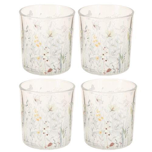 Teelichthalter Glas Blumenmuster für romantisches Ambiente Windlicht Wohnzimmer Dekoration 8cm 4St | Floristik24.de