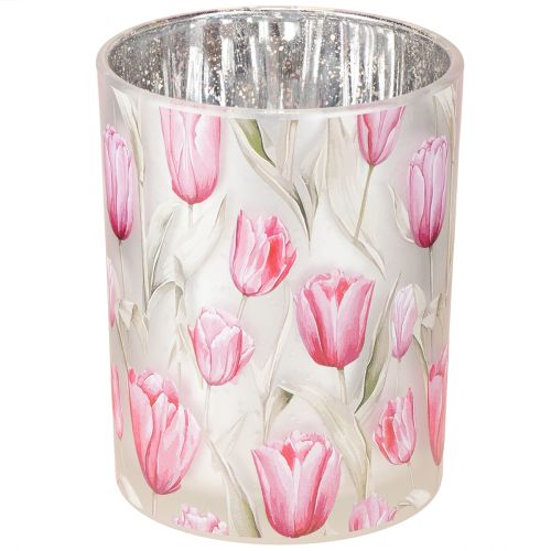 Floristik24 Elegantes Windlicht mit Tulpenmotiv für stimmungsvolle Frühlingsdekoration 12,5cm 2St.