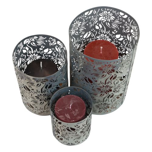 Floristik24 Windlicht Deko Metall Garten Grau H10/15/20cm 3er-Set