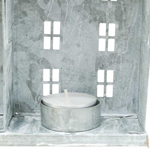 Artikel Fensterdeko Weihnachten, Windlicht, Diorama Hausreihe, Metalldeko Silbern Shabby Chic L20cm H20cm