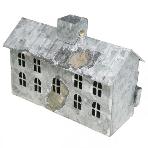 Artikel Windlicht Haus Metall, Deko für Weihnachten, Shabby Chic, Weiß gewaschen, Antik-Look H12,5cm L17,5cm