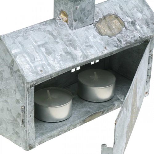 Artikel Windlicht Haus Metall, Deko für Weihnachten, Shabby Chic, Weiß gewaschen, Antik-Look H12,5cm L17,5cm