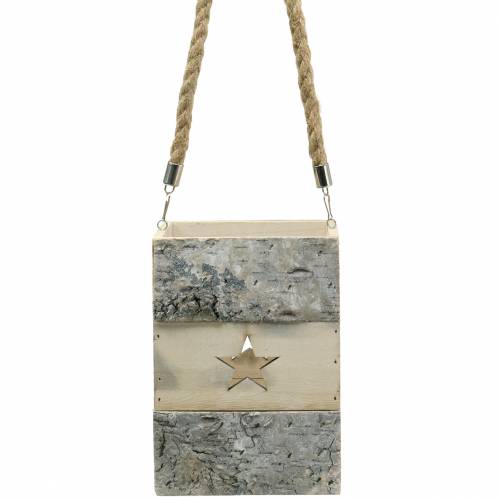 Artikel Windlicht Birkenholz mit Henkel 14,5cm x 14,5cm H20cm