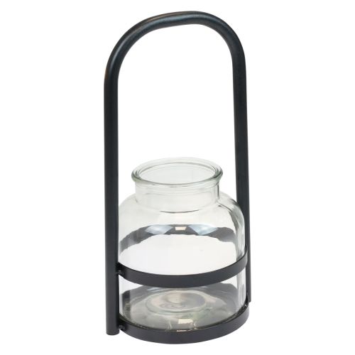 Floristik24 Windlicht Metall Glas Deko Schwarz Klar Henkel Ø14,5cm