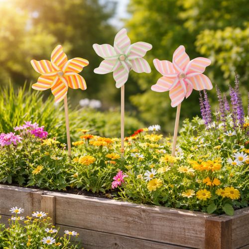 Artikel Windrad Gartenstecker Attraktive Dekoration für Terrasse Garten und Balkon 47cm 3St