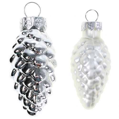 Artikel Zapfen Mix aus Glas Silber 5cm 14 St