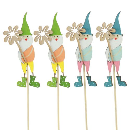 Floristik24 Zwerg Deko mit Blume Blumenstecker Holz 4×10,5cm 12St