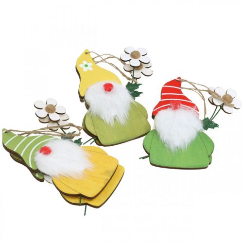 Artikel Frühlingsdeko Wichtel zum Aufhängen Holz Zwerg mit Blume H17cm 6 St