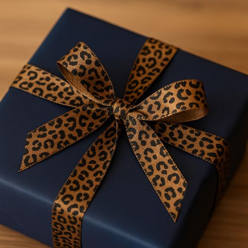 Artikel Band Leopard Print Seidenband Braun Schwarz 15mm 18m