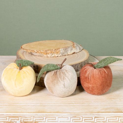 Artikel Deko Apfel Samt mit Blatt Braun Gelb Ø7,5cm H9cm 9 St