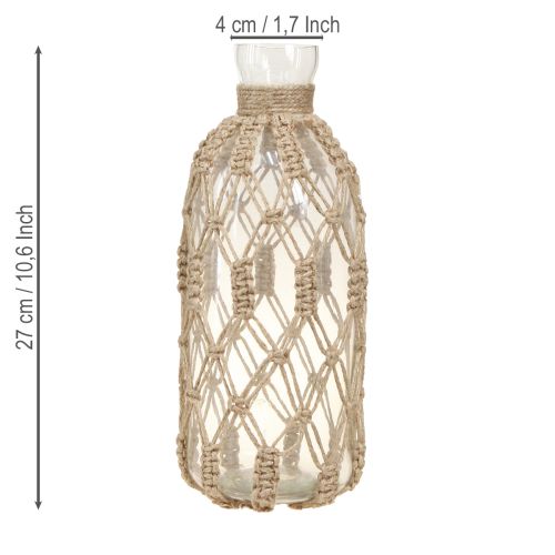 Artikel Deko Flasche Glas Makramee Flaschenvase Ø10cm H27cm