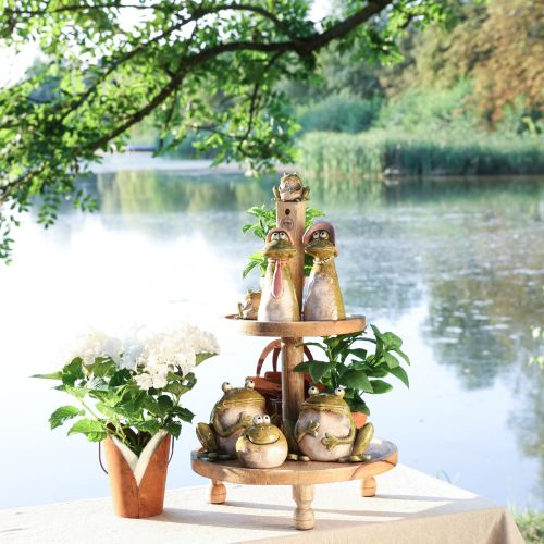 Floristik24 Deko Frosch Keramik Grün Braun Vintage L15,5cm 2 St