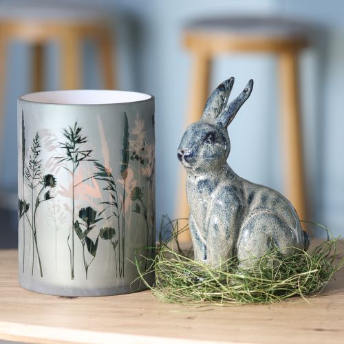 Artikel Deko Glas Windlicht Grün Weiß Motiv Wiese H12,5cm 2 St