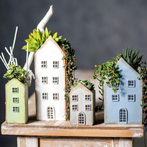 Floristik24 Deko Häuser Tischdeko Vintage Übertopf H12,5cm – 19cm 4er-Set