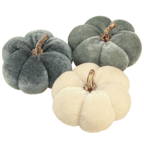 Deko Kürbisse Stoff Samtig Creme Grau Herbst Ø7cm 9 St